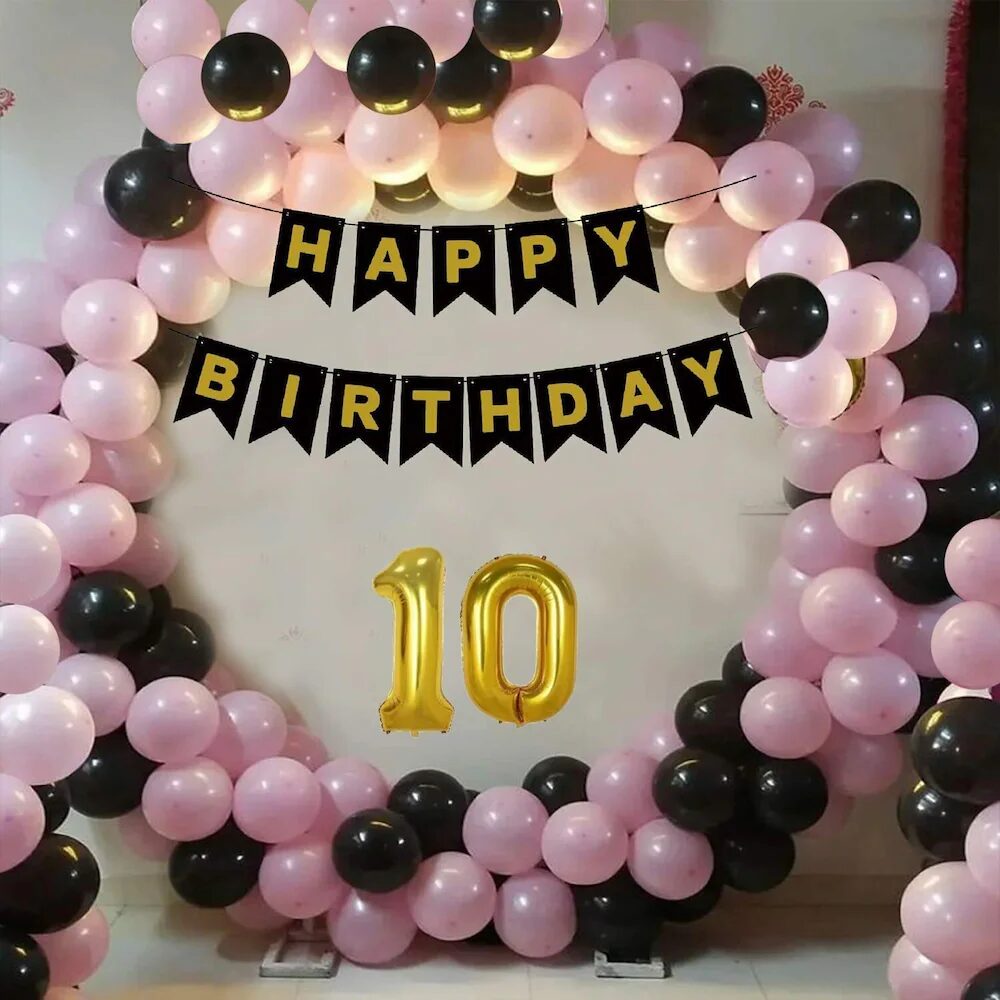 Simple Black And Pink Balloon Decoration For Wall House Party
