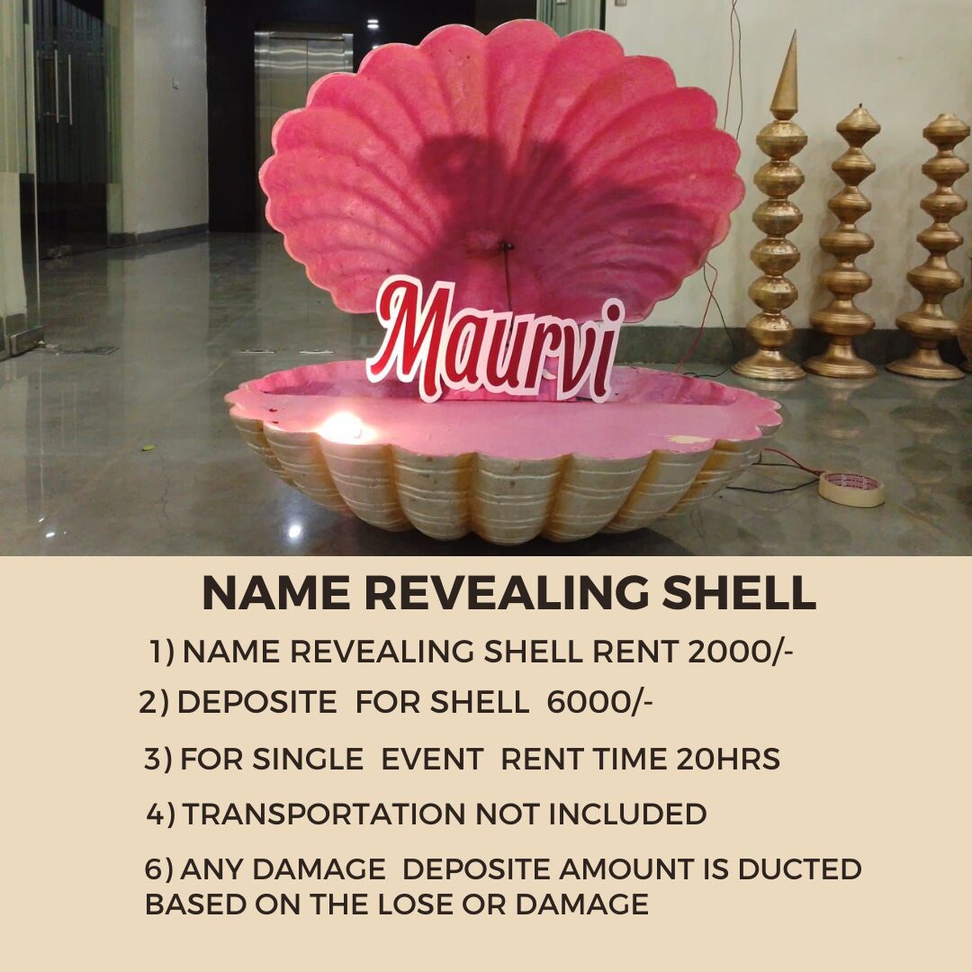 Pink pearl shell prop for baby name revealing ceremony and naming function decoration in Hyderabad
